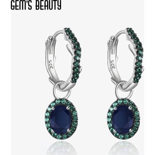 GEMS BEAUTY 925 Sterling Silver Handmade Womens Statement Earrings Natural Blue Sapphire Gemstone Lever Back Earrings Jewelry