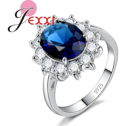 Popular Exquisite Flower Sun Shape Blue Crystal Stone Ring 925 Sterling Silver Cubic Zirconi Party Shopping Accessories