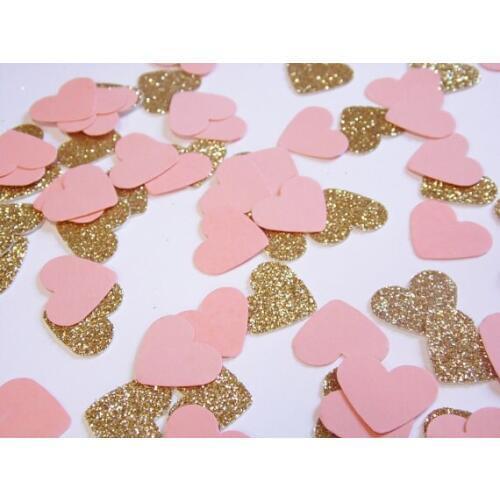 Gold Glitter and Coral Confetti, Party Decorations, Heart Confetticft Table decor scrapbook Confettis