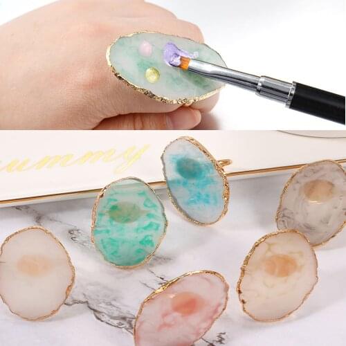 1pc Resin Stone Nail Art Finger Ring Palette Eyelash Glue Holder Nail Tips Drawing Nail Gel Polish Nail Color Mixing Display