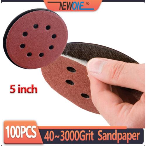 100pcs 125mm Hook & Loop Abrasive Sand Paper 5 inch red Sanding Disc with 8 holes Grits 40~3000 available