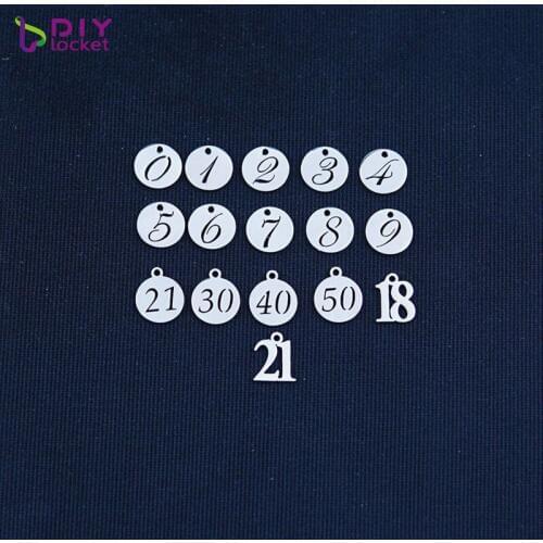 100pcs/lot Wholesale Stainless Steel Double Side Polished Number Charms Pendant DZ163
