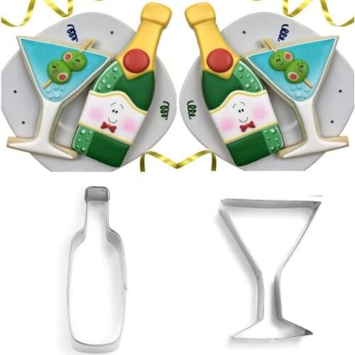 2pcs Wine bottle glass stainless steel cookie cutter birthday biscuit mold fondant cake decorating pastry tools bakeware DIY