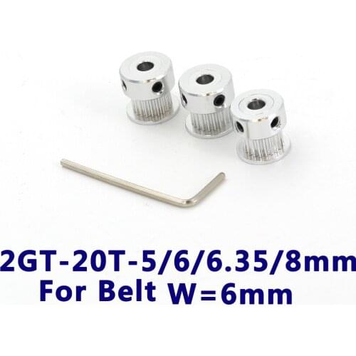 20 Teeth 2GT 2M Synchronous Pulley Bore 5/6/6.35/8mm for width 6mm 2MGT GT2 Timing Belt Small Backlash 20Teeth 20T 3pcs