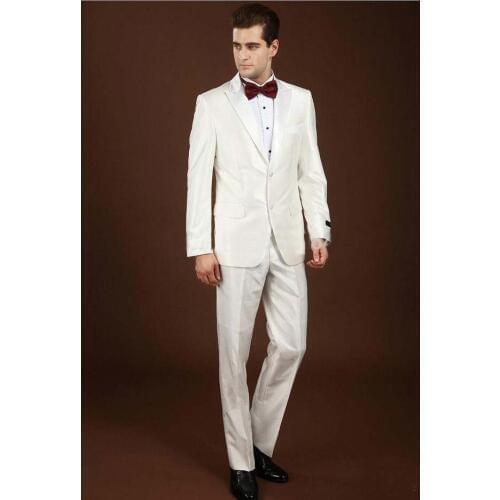 2017 Hot Sale Men Suits Slim Fit Custom Made Groom Tuxedos White Gun Collar Wedding Groomsman Suits Bridegroom Blazer