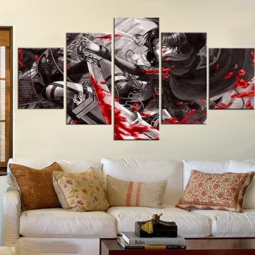 5 Piece Canvas Wall Art Attack On Titan Levi Ackerman Poster Living Room Modern Decoration Bedroom Image Home Office Picture