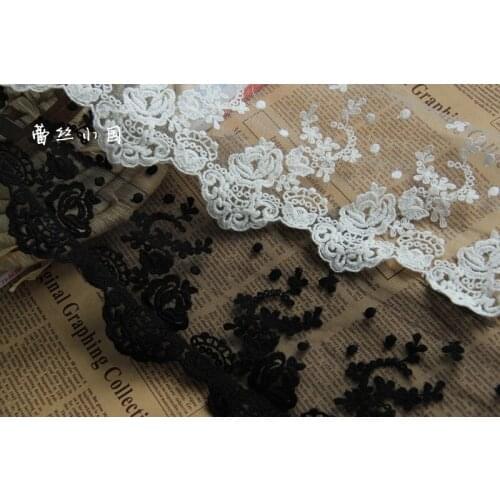 5Yard/Lot diy handmade clothes accessories lace trim embroidery laciness fabric black white, 15cm wide