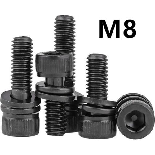50PCS M8x12/16/20/25/30mm Black 304 Stainless steel hex socket cap screw bolt with washer three combination sems screws