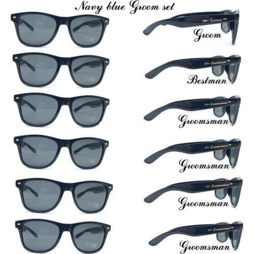 6 Pairs/lot Black Groom Bestman Groomsman Party Sunglasses with Gold Metal stickers Groomsman Gift Wedding Sunglasses