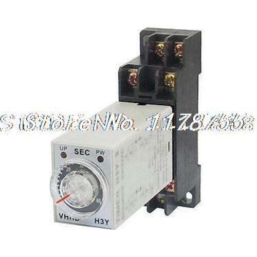 AC 220V 8 Pins DPDT 0-60S Timer Delay DIN Rail Time Relay H3Y-2 w Socket