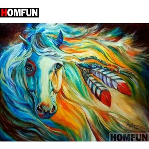 HOMFUN Full Square/Round Drill 5D DIY Diamond Painting "Animal horse" Embroidery Cross Stitch 5D Home Decor Gift A00014
