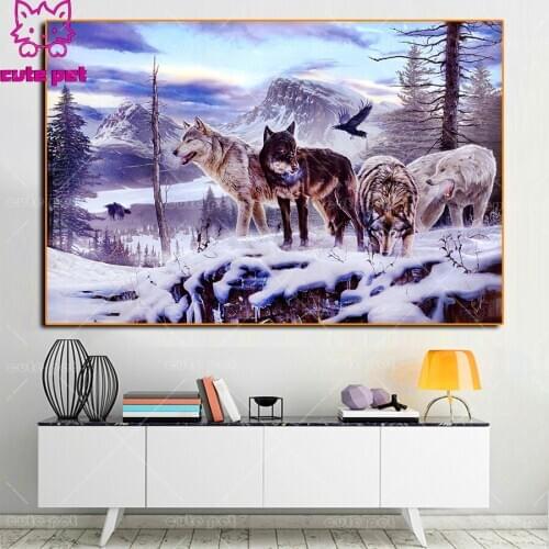Diamond Painting Animals snow wolves Full Diamond Embroidery Pattern Rhinestones Decor Needlework DIY Mosaic Cross Stitch decor