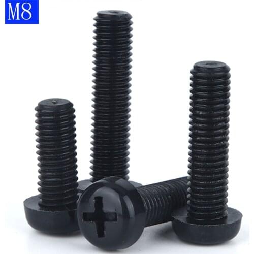 M8 x 1.25 Black Nylon Pan Round Head Phillips Screws Plastic Machine Screws bolts