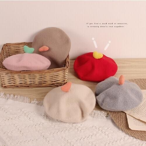 2-6 Yrs Wool Childrens Beret Hat Kids 2020 Soft Warm Winter Hats for Girls Kawaii Cute Beret Baby Bonnet French Autumn Hats