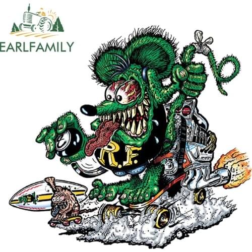 EARLFAMILY 13cm x 11.9cm for RAT FINK Cartoon Car Sticker Scratch-Proof Waterproof Decal Air Conditioner Laptop Trunk Decoration