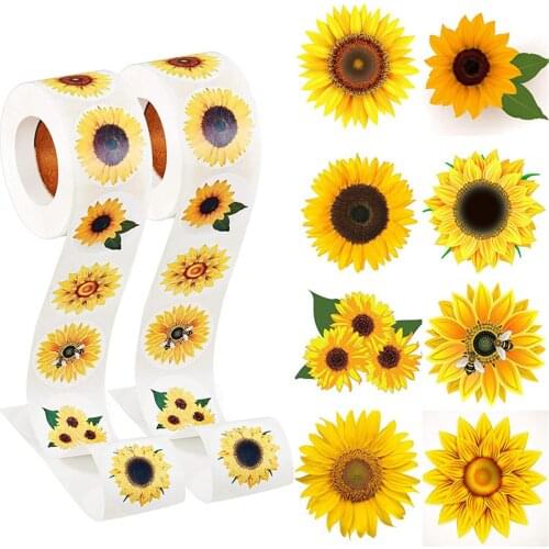 1.5 Inch Labels With 8 Sunflower Patterns Summer Sunflower Stickers Rolls Self Adhesive Seals For Thanksgiving Party Cards Decor