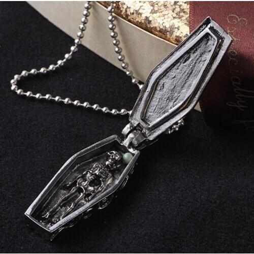 Gothic Cross Necklace Titanium Steel Coffin Pendant Women Men Skull Necklaces Skeleton Collier Jewelry Halloween Gift