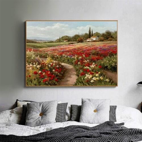 Claude Monet Poplars Poppy Fields Landscape Wall Art Oil on Canvas Painting Posters and Prints Wall Art Picture for Living Room