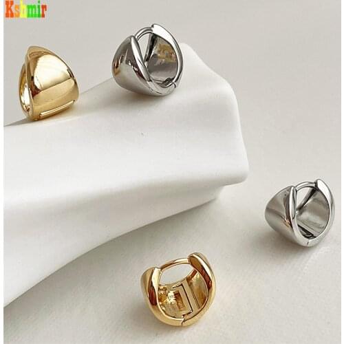 Kshmir Metallic gold French retro glossy metal ear buckle earrings female personality, fashion and simple earrings