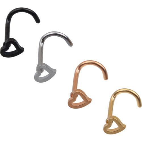 Hot Sale Hear Nose Stud 4 Colors 316L Stainless Steel Nose Screw Body Piercing Jewelry Nose Ring Nose Pin 20G