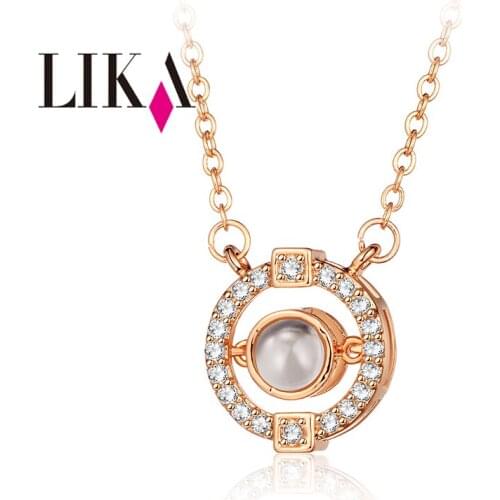 LIKA Set Photo Name Picture into Center Bead Rose Gold Silver Round Pendant Zircon Necklace for couple lover