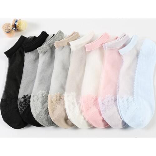 Summer Socks Womens Socks Crystal Thin Transparent Thin Silk Short Breathable Socks 10 pair/set