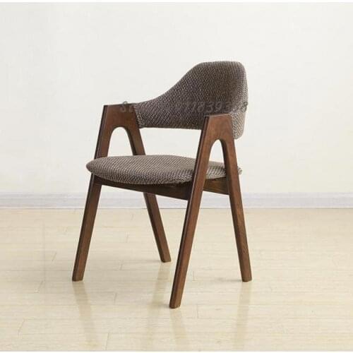 Solid wood dining chair Nordic negotiation chair backrest coffee armrest removable and washable bedroom simple home conference d