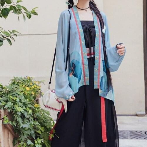 Girls Retro Chinese Style Clothing Women Hanfu Oriental Chinese Shirt Kimono Streetwear Fashion Harajuku Asian Clothes 11961