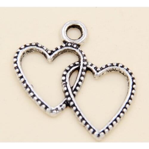 Wholesale 50pcs Tibetan Silver Hearts To Heart Charms Pendants 22x22mm