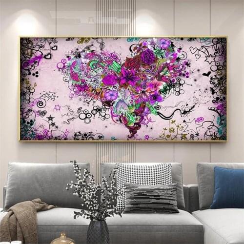 Heart Flowers And a Girl Canvas Posters Wall Art Picture Print Love Painting Abstract Colorful Heart For Living Room Home Decor