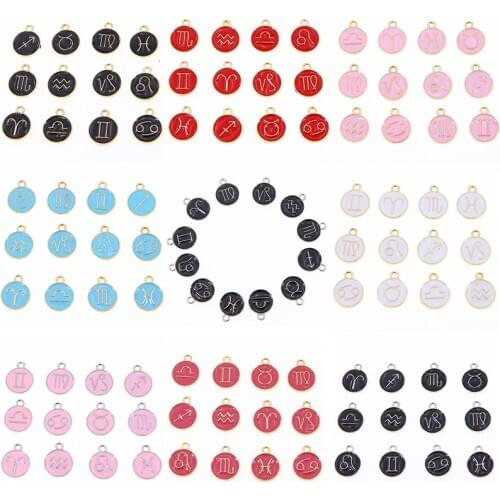 Multiple colour (12 Pieces/Set) Metal Alloy 8 Colors Enamel Zodiac Signs Charms Pendant Diy Hand Made Jewelry Accessories