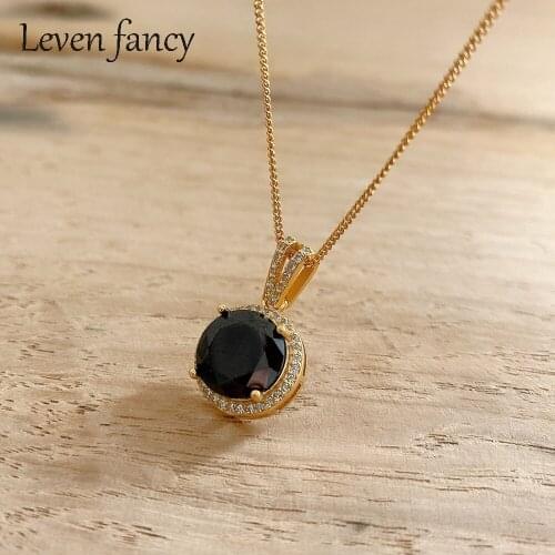 Real 925 Sterling Silver Necklace Geometric Black Diamond Crown Pendant Necklace for Women Party Valentines Day Fine Jewelry