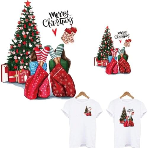 DIY Patch Christmas Girl Iron-On Transfers For Clothes Washable T-shirt Hoodies Thermal Sticker Patches Christmas Gift Decor
