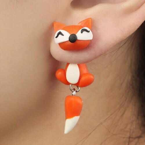 2019 Handmade Fox Polymer Clay Earrings Cartoon Fox Earrings Lovely Cute Animal Stud Earrings For Women Girls Gifts For Children