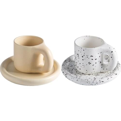 Cute Ceramic Nordic Mug Chubby Coffee Mug with Saucer Tea Cocoa Cup Smooth Surface Easy to Clean Dishwasher Safe for Office