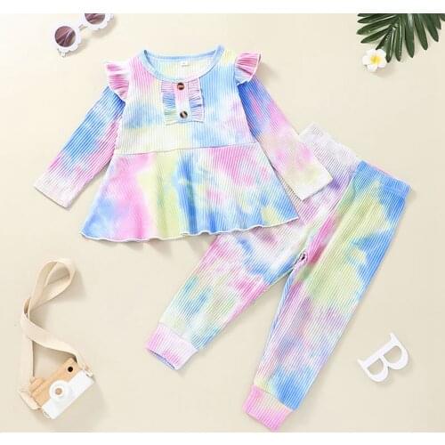 Toddler Baby Girls Autumn 2Pcs Tracksuit Tie-Dye Long Sleeves Pullovers + Elastic Waist Pants For Children 9 Months to 6 Years