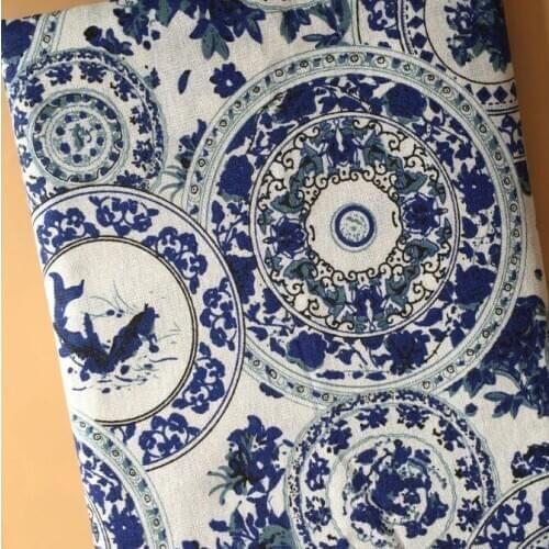 Porcelain Printed Linen Fabric Cotton Linen Sewing Fabric DIY Patchwork Canvas Material Quilting Crafts For Tablecloth Textile