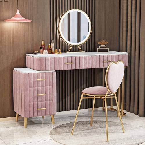 Nordic Golden Dressing Table Bedroom Dressing Table Wrought Iron Beauty Salon with Drawer Makeup Table and Chair Combination
