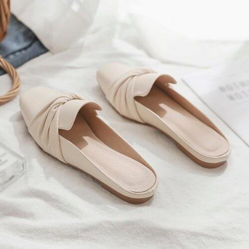 Square Toe Flat Shoes, Lazy Casual Mules, Convenient Fashionable Half Shoes for Pregnant Women