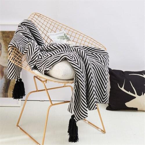 Nordic Minimalist Style Sofa Blanket Tassel Twill Knitted Blankets Office Nap Blanket Black Zebra Stripes Winter Thick Blankets