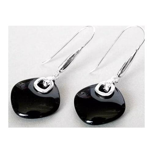 New Arrival Favorite Pearl Jewelry Store Fashion Natural Black Unique Agates Stone Beads Vintage 925 Sterling Silver Big Earring