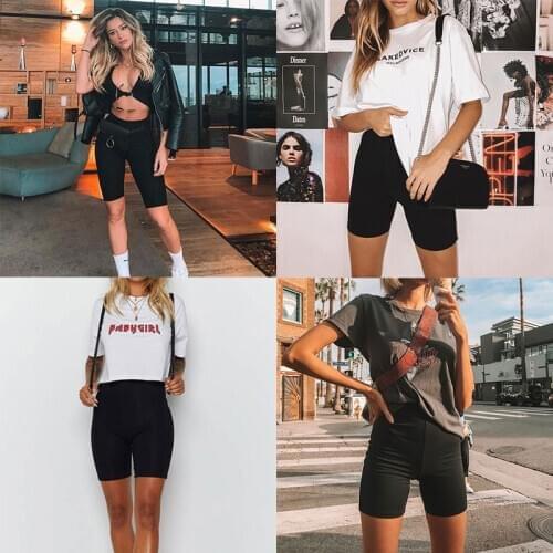 Women Thin Biker Fitness Short Pants Casual Lady Slim Pants High-Waist Summer Bottom Knee-Length Black Shorts Bodycon Streetwear