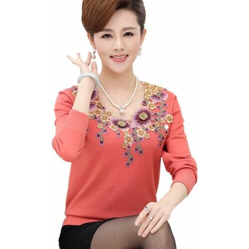 Middle-aged Mother Knitted Sweater Autumn Winter Loose Long Sleeve Woman Pullovers Sweaters Big Size Wool Knitwear Tops C975