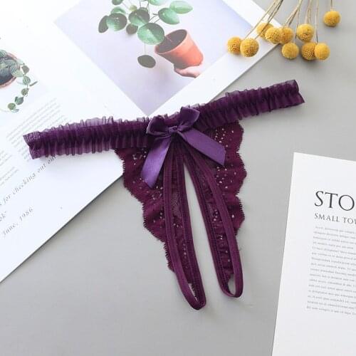 Womens Underwear Bowknot Lace Sexy Thongs Crotchless Lace Panties Femme Erotic Lingerie Sexy G string Bandage Briefs Underpants