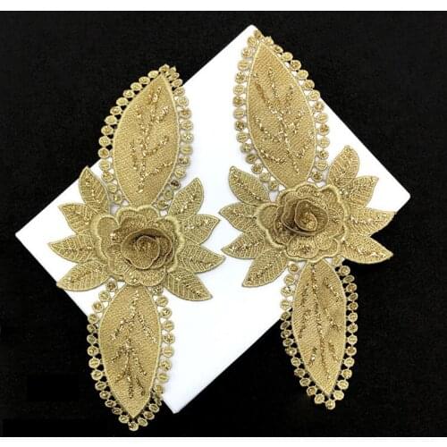 10 pairs Gold Flower Glitter Embroidered Patch Sewing Sequined Patches For Clothing Jeans Jacket Patchwork Appliques Biker Badge