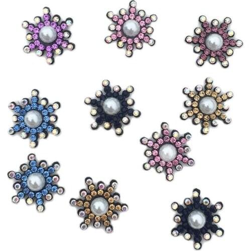 24Pcs/Lot 2.5CM Pearl Rhinestone Flower Applique For DIY Clothes Patch Hat Shoes Decoration Headwear Hair Clips Accessories