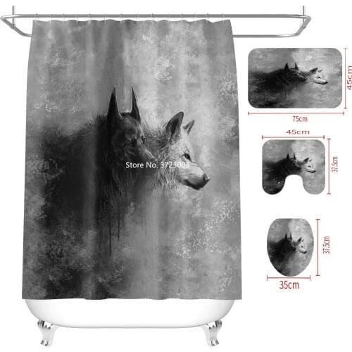 3D Animal Wolf Moose Print Shower Curtain Bathroom Water Proof Polyester Fabric Shower Curtain Non-slip Bath Mat Toilet MatMat