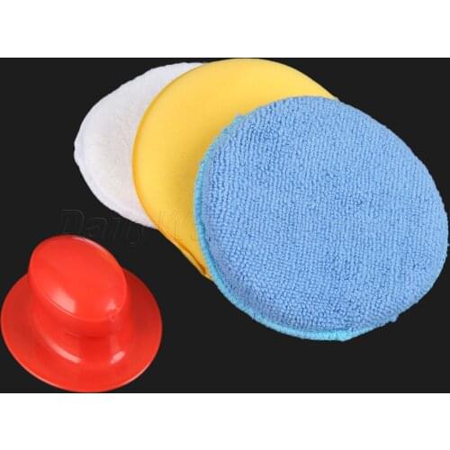 4Pcs/Set Car Wax Wash Polish Pad Sponge Cleaning Foam Kit Terry Cloth Microfiber Applicator Pads W/ Gripper Handle Car-Styling