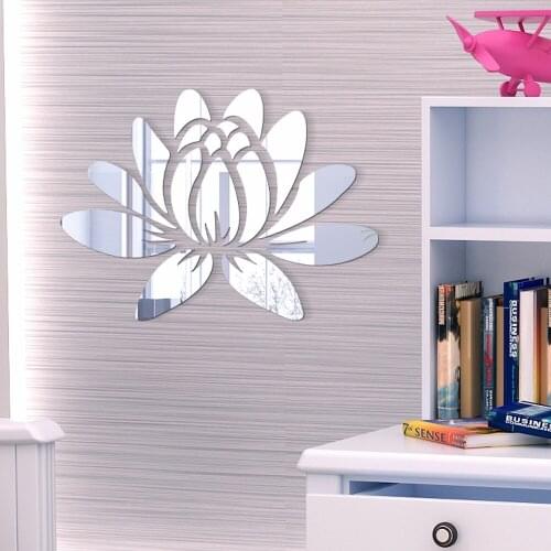 Acrylic Mirror Wall Stickers Gold Silver Blooming Lotus Flower DIY Decal Home Mural Decor Bedroom Living Room Decorative Crafts