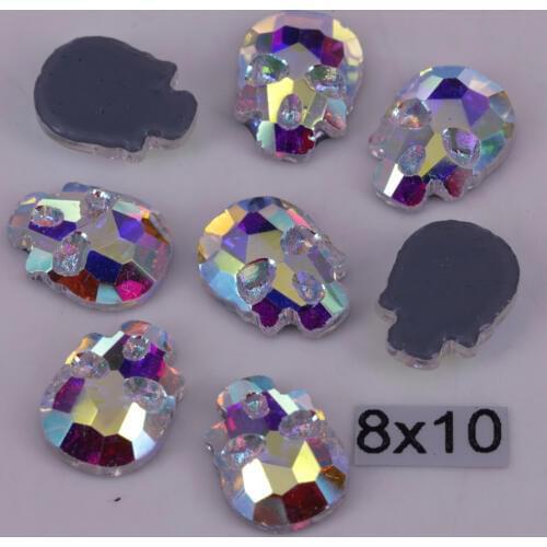 Free Shipping! Top Quality 6x8mm, 8x10mm Crystal AB Skull Flat Back Hotfix Rhinestones / Iron On Crystals